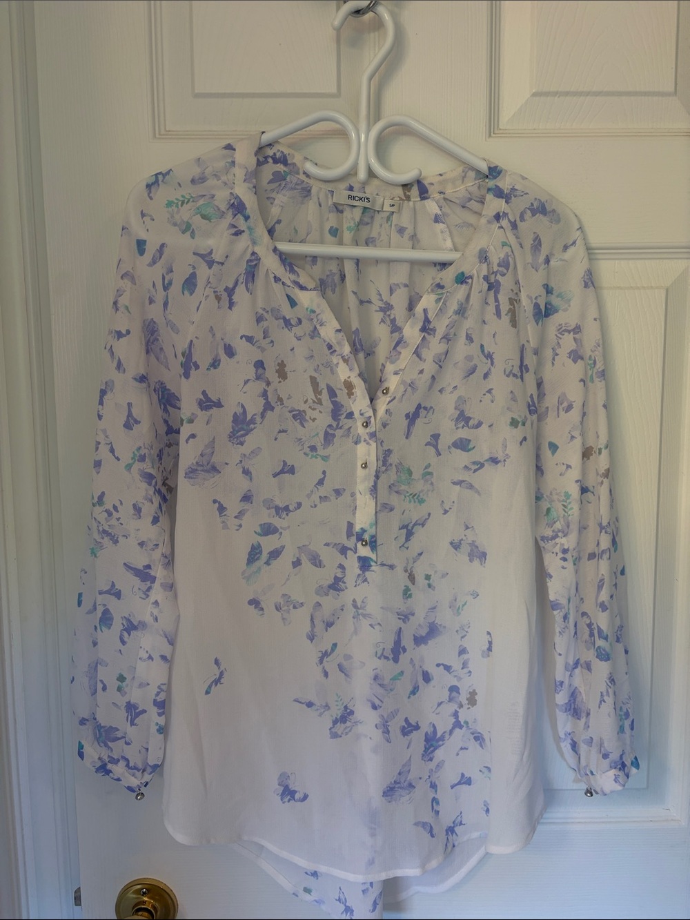 Ricki's White Blouse with Blue and Aqua Floral Print